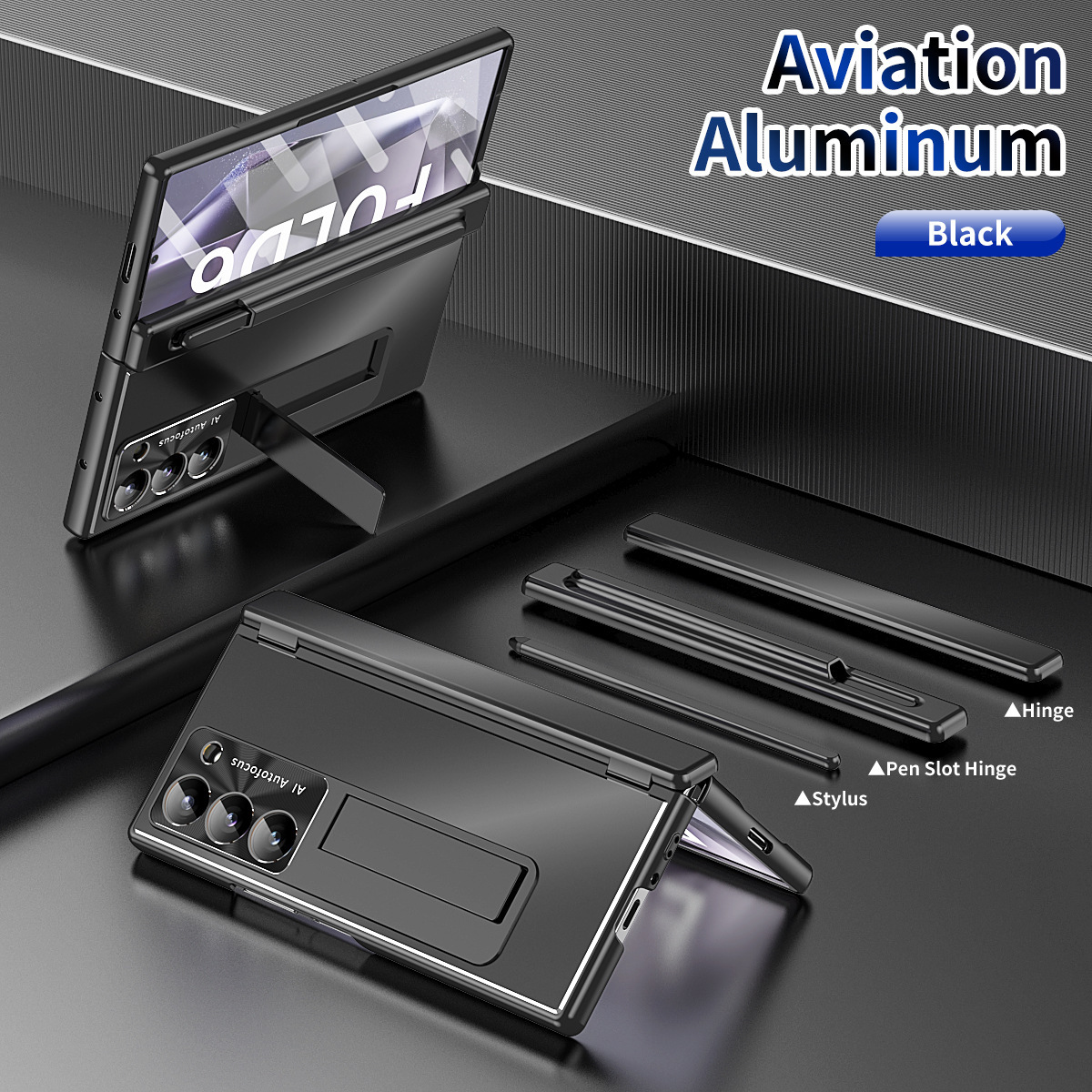 Compatible with Samsung Z Fold8/7/6 phone cases, aluminum alloy dual-hinge pen slot S Pen pen folding screen protective case