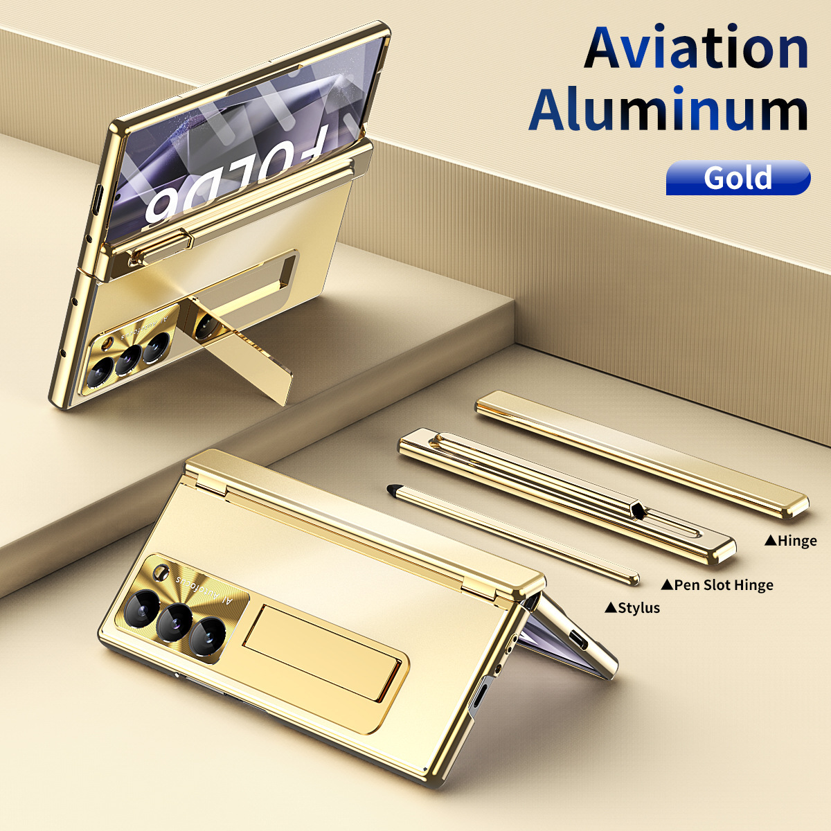 Compatible with Samsung Z Fold8/7/6 phone cases, aluminum alloy dual-hinge pen slot S Pen pen folding screen protective case