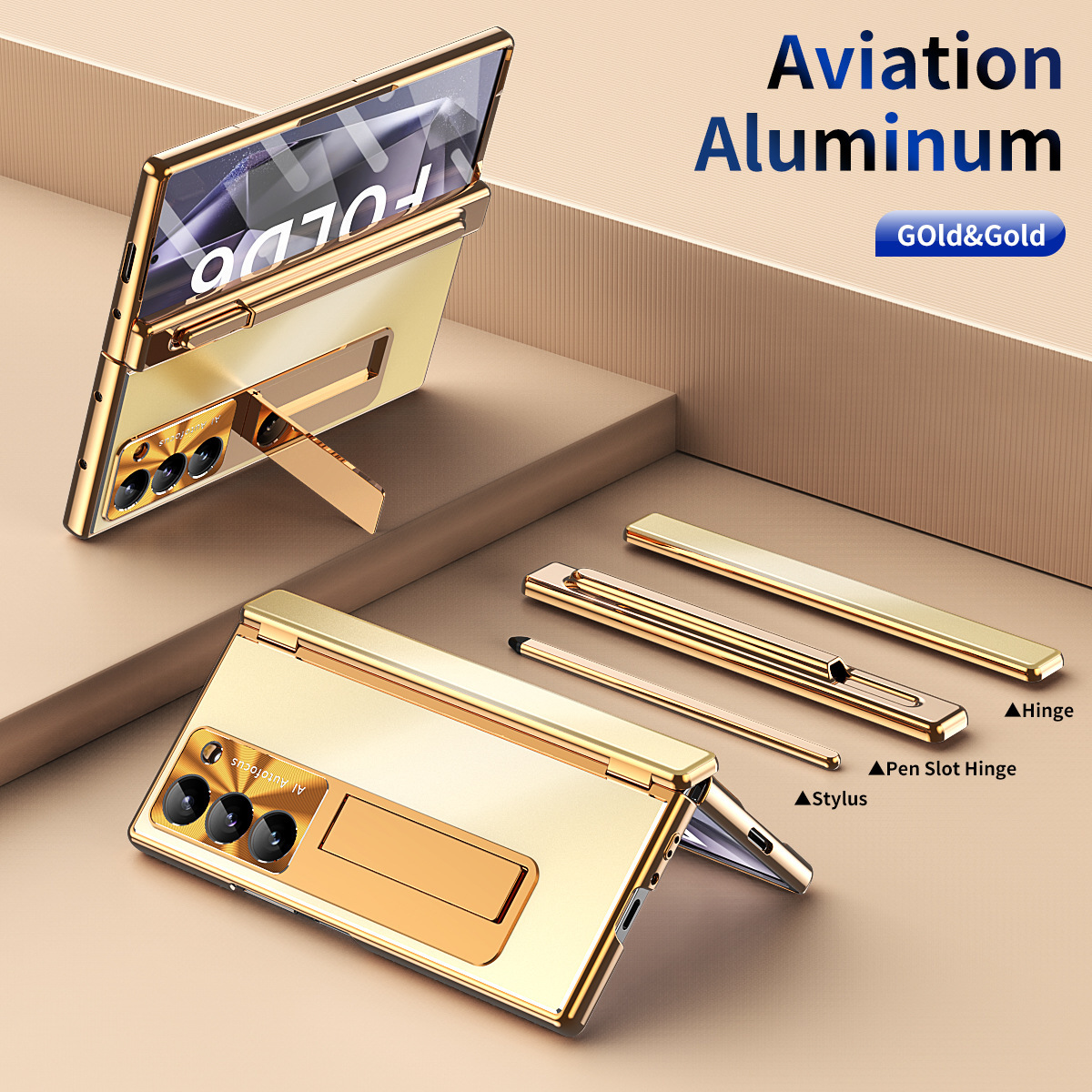Compatible with Samsung Z Fold8/7/6 phone cases, aluminum alloy dual-hinge pen slot S Pen pen folding screen protective case