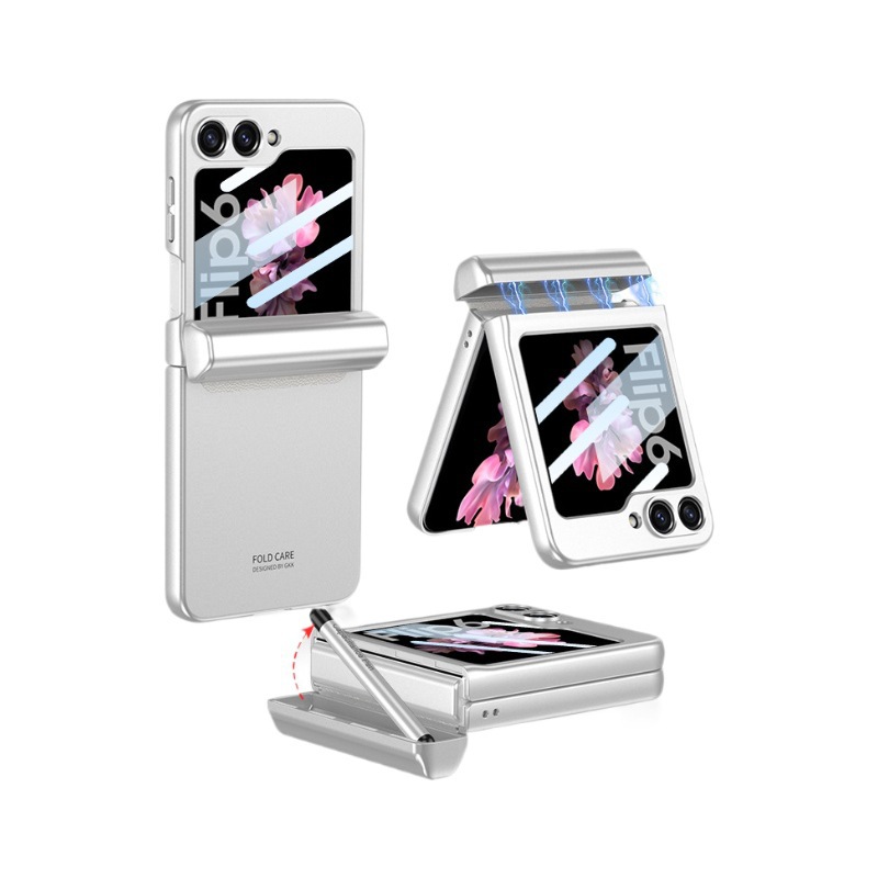 Compatible with Samsung Z Flip 7/8 phone case, magnetic hinge, pen case, includes S Pen pen, screen protector, full-coverage protective case.