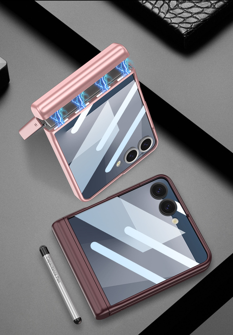 Compatible with Samsung Z Flip 7/8 phone case, magnetic hinge, pen case, includes S Pen pen, screen protector, full-coverage protective case.