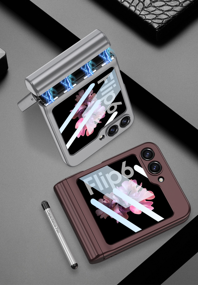 Compatible with Samsung Z Flip 7/8 phone case, magnetic hinge, pen case, includes S Pen pen, screen protector, full-coverage protective case.