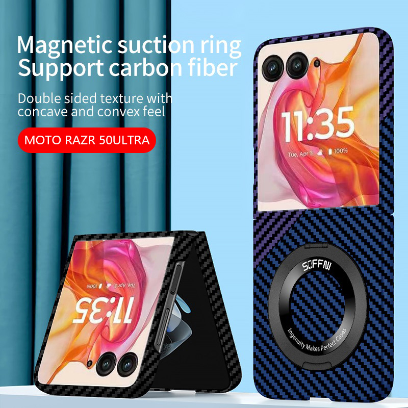 Compatible with Motorola Razr 60 phone case 50/40 Ultra carbon fiber texture 360 magnetic stand protective case