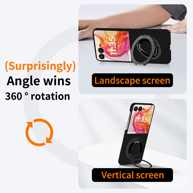 Compatible with Motorola Razr 60 phone case 50/40 Ultra carbon fiber texture 360 magnetic stand protective case