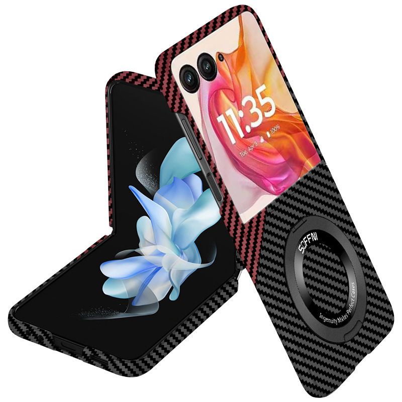 Compatible with Motorola Razr 60 phone case 50/40 Ultra carbon fiber texture 360 magnetic stand protective case