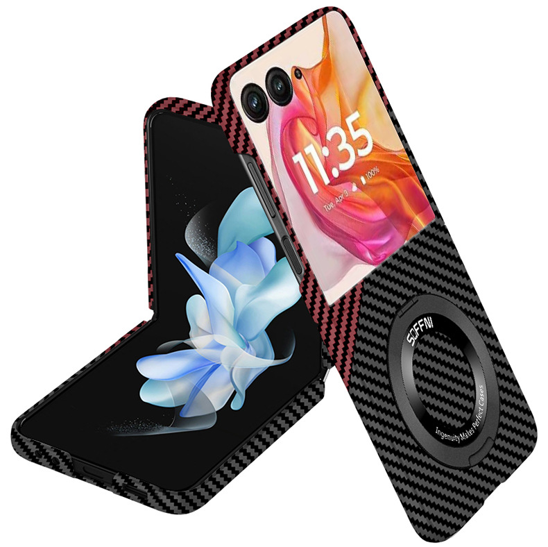 Compatible with Motorola Razr 60 phone case 50/40 Ultra carbon fiber texture 360 magnetic stand protective case