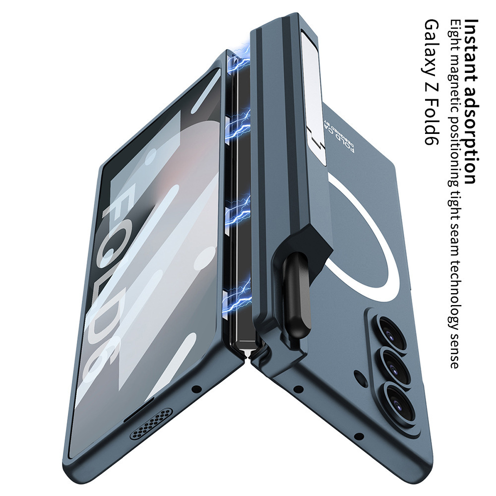 Compatible with Samsung Z Fold6 phone case, magnetic hinge stand, pen case, wireless charger, W25 full-coverage protective case.