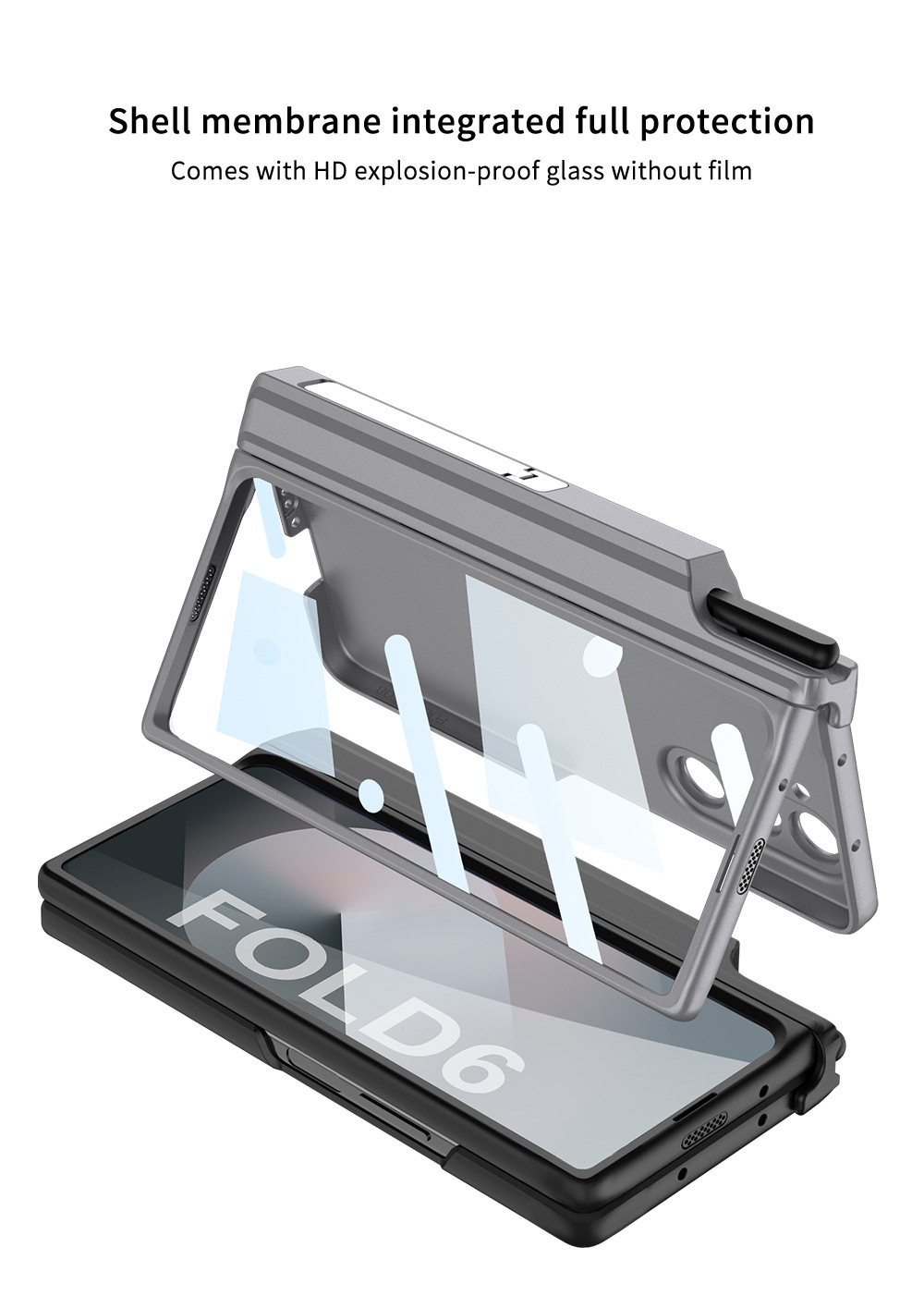 Compatible with Samsung Z Fold6 phone case, magnetic hinge stand, pen case, wireless charger, W25 full-coverage protective case.