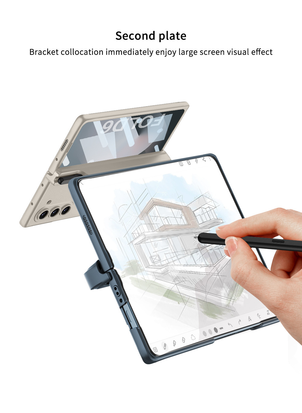 Compatible with Samsung Z Fold6 phone case, magnetic hinge stand, pen case, wireless charger, W25 full-coverage protective case.