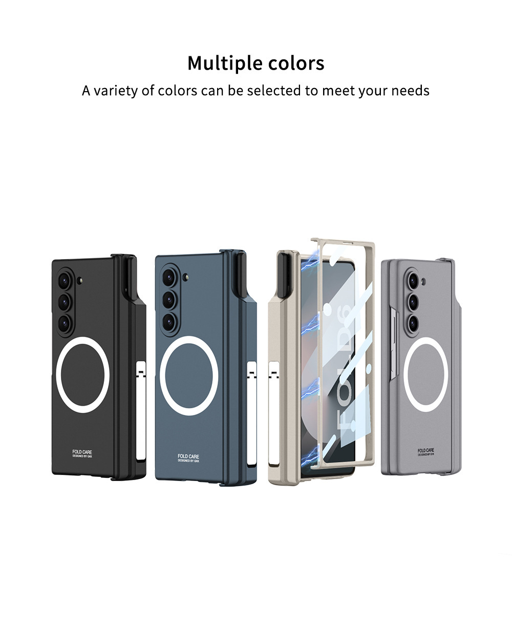 Compatible with Samsung Z Fold6 phone case, magnetic hinge stand, pen case, wireless charger, W25 full-coverage protective case.