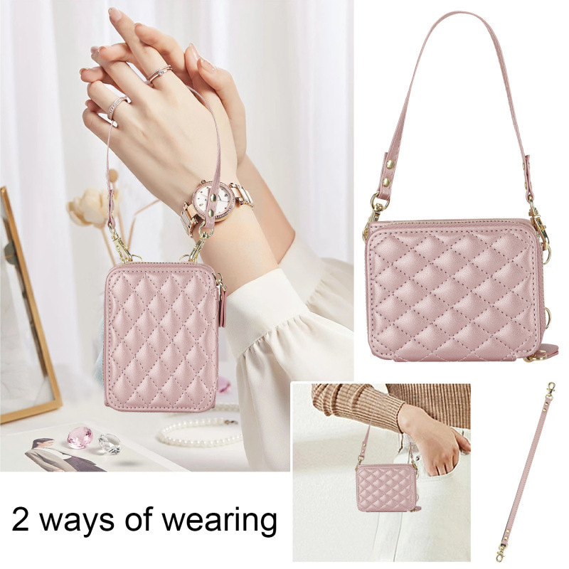 Compatible with Samsung Z Flip 7/6/5 phone case, 4/3-inch Chanel-style zipper card holder, fashionable crossbody shoulder strap protective case
