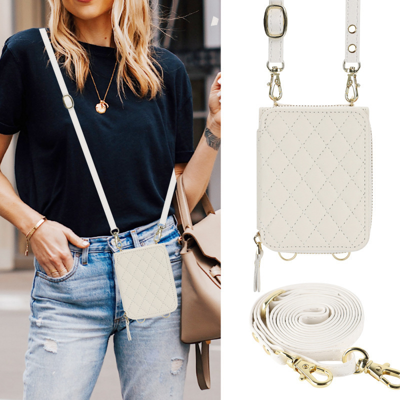 Compatible with Samsung Z Flip 7/6/5 phone case, 4/3-inch Chanel-style zipper card holder, fashionable crossbody shoulder strap protective case