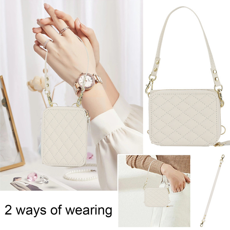Compatible with Samsung Z Flip 7/6/5 phone case, 4/3-inch Chanel-style zipper card holder, fashionable crossbody shoulder strap protective case