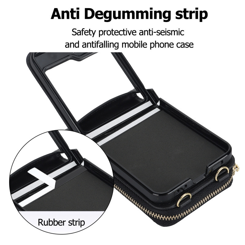 Compatible with Samsung Z Flip 7/6/5 phone case, 4/3-inch Chanel-style zipper card holder, fashionable crossbody shoulder strap protective case