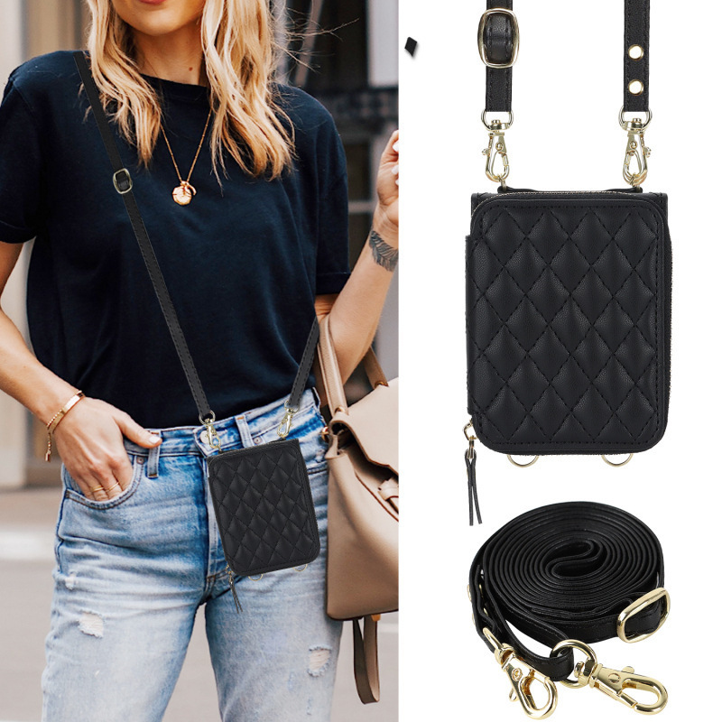 Compatible with Samsung Z Flip 7/6/5 phone case, 4/3-inch Chanel-style zipper card holder, fashionable crossbody shoulder strap protective case
