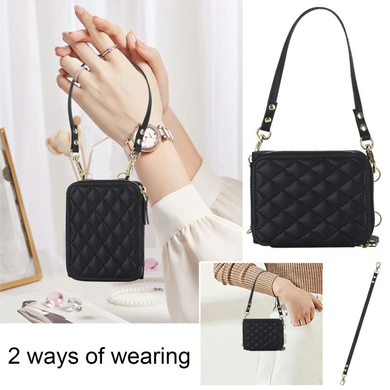 Compatible with Samsung Z Flip 7/6/5 phone case, 4/3-inch Chanel-style zipper card holder, fashionable crossbody shoulder strap protective case