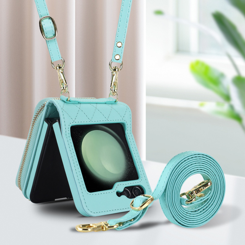 Compatible with Samsung Z Flip 7/6/5 phone case, 4/3-inch Chanel-style zipper card holder, fashionable crossbody shoulder strap protective case