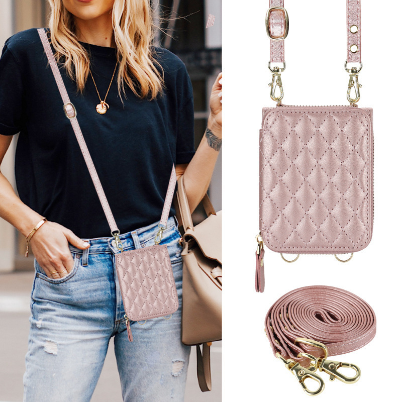 Compatible with Samsung Z Flip 7/6/5 phone case, 4/3-inch Chanel-style zipper card holder, fashionable crossbody shoulder strap protective case
