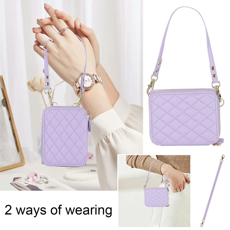 Compatible with Samsung Z Flip 7/6/5 phone case, 4/3-inch Chanel-style zipper card holder, fashionable crossbody shoulder strap protective case