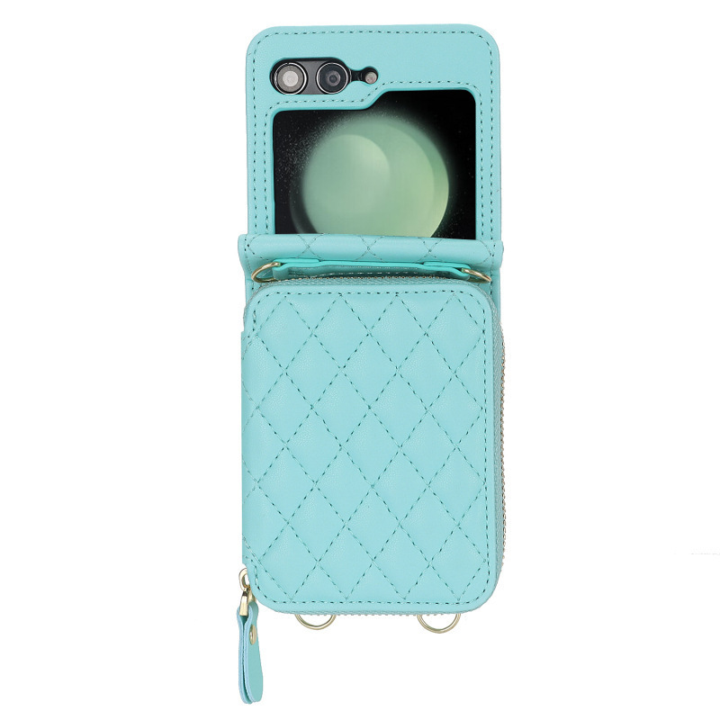 Compatible with Samsung Z Flip 7/6/5 phone case, 4/3-inch Chanel-style zipper card holder, fashionable crossbody shoulder strap protective case