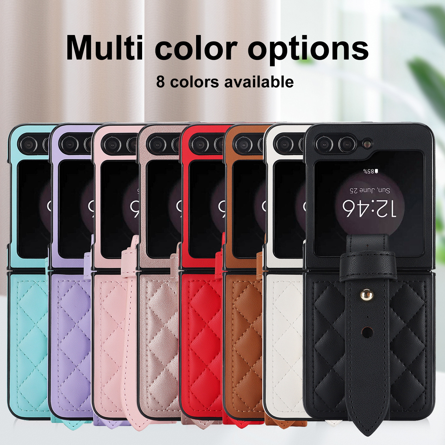 Compatible with Samsung ZFlip 7/6/5 phone cases, 4/3 vegan leather diamond pattern, Huawei/OPPO wrist strap folding protective case