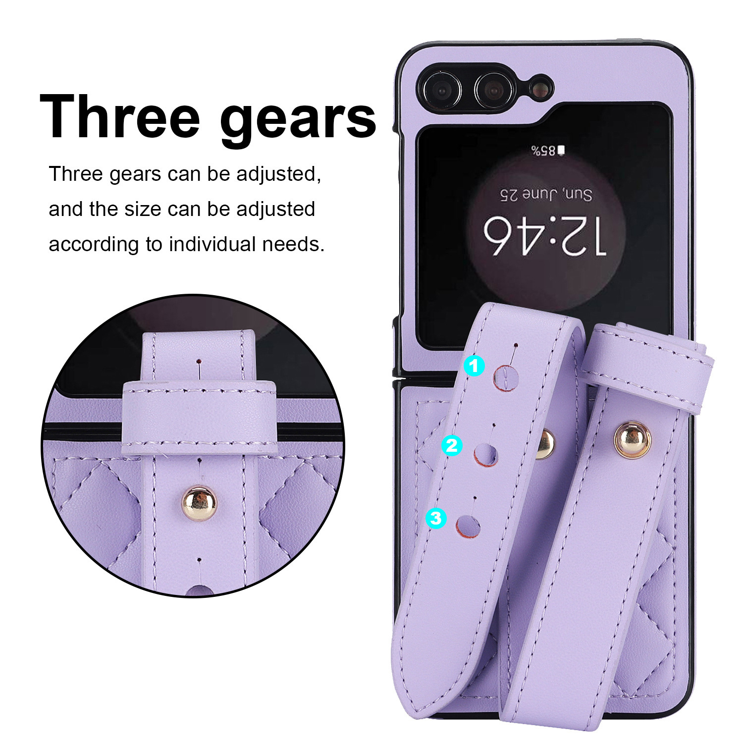 Compatible with Samsung ZFlip 7/6/5 phone cases, 4/3 vegan leather diamond pattern, Huawei/OPPO wrist strap folding protective case