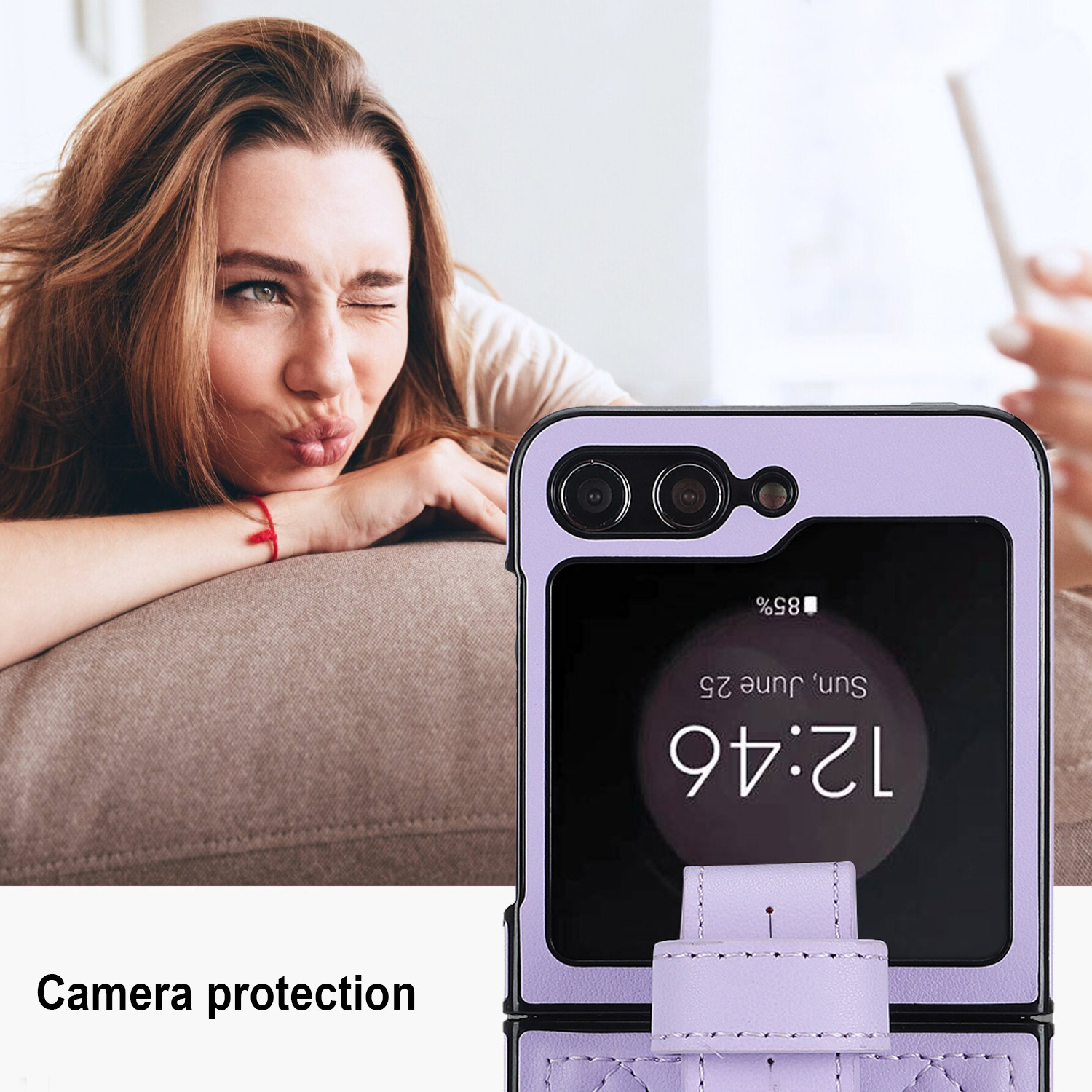 Compatible with Samsung ZFlip 7/6/5 phone cases, 4/3 vegan leather diamond pattern, Huawei/OPPO wrist strap folding protective case