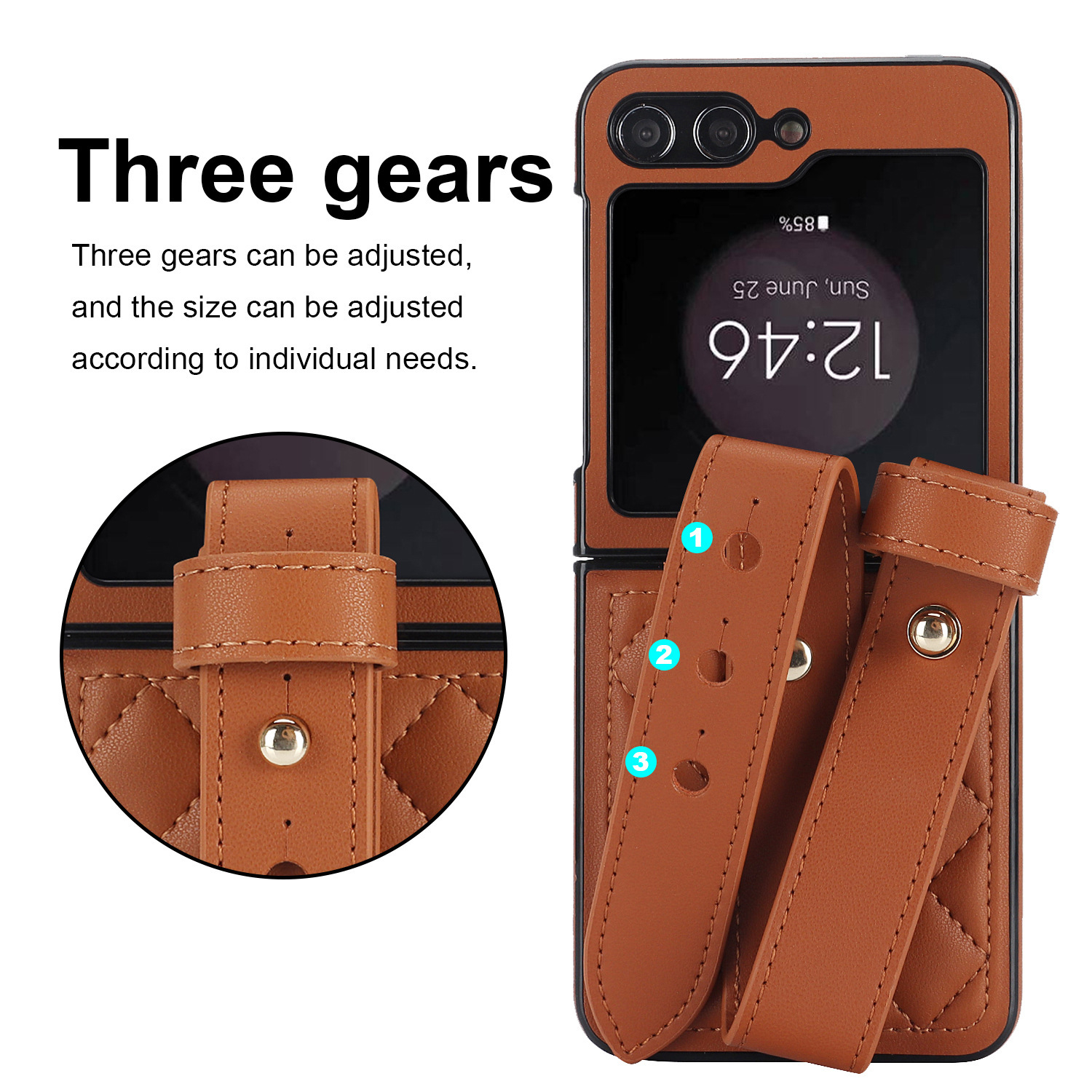 Compatible with Samsung ZFlip 7/6/5 phone cases, 4/3 vegan leather diamond pattern, Huawei/OPPO wrist strap folding protective case