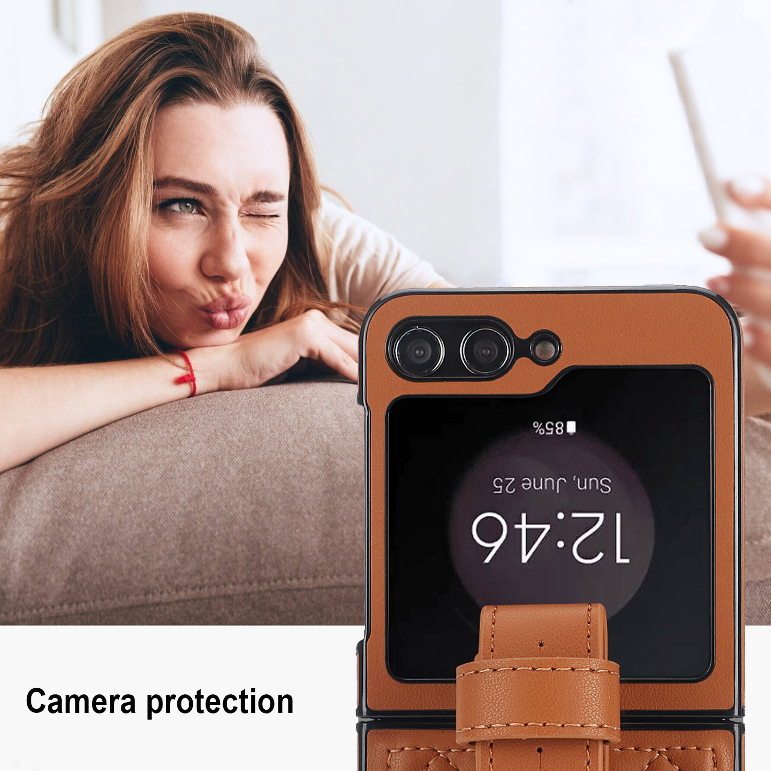 Compatible with Samsung ZFlip 7/6/5 phone cases, 4/3 vegan leather diamond pattern, Huawei/OPPO wrist strap folding protective case