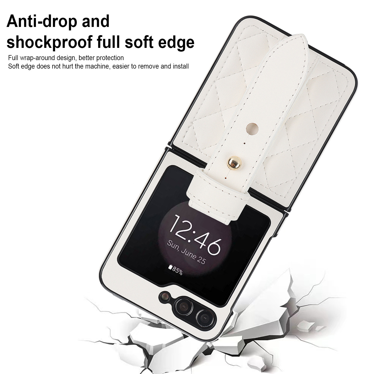 Compatible with Samsung ZFlip 7/6/5 phone cases, 4/3 vegan leather diamond pattern, Huawei/OPPO wrist strap folding protective case