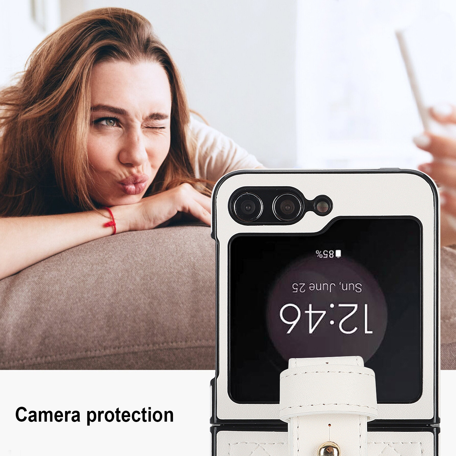 Compatible with Samsung ZFlip 7/6/5 phone cases, 4/3 vegan leather diamond pattern, Huawei/OPPO wrist strap folding protective case