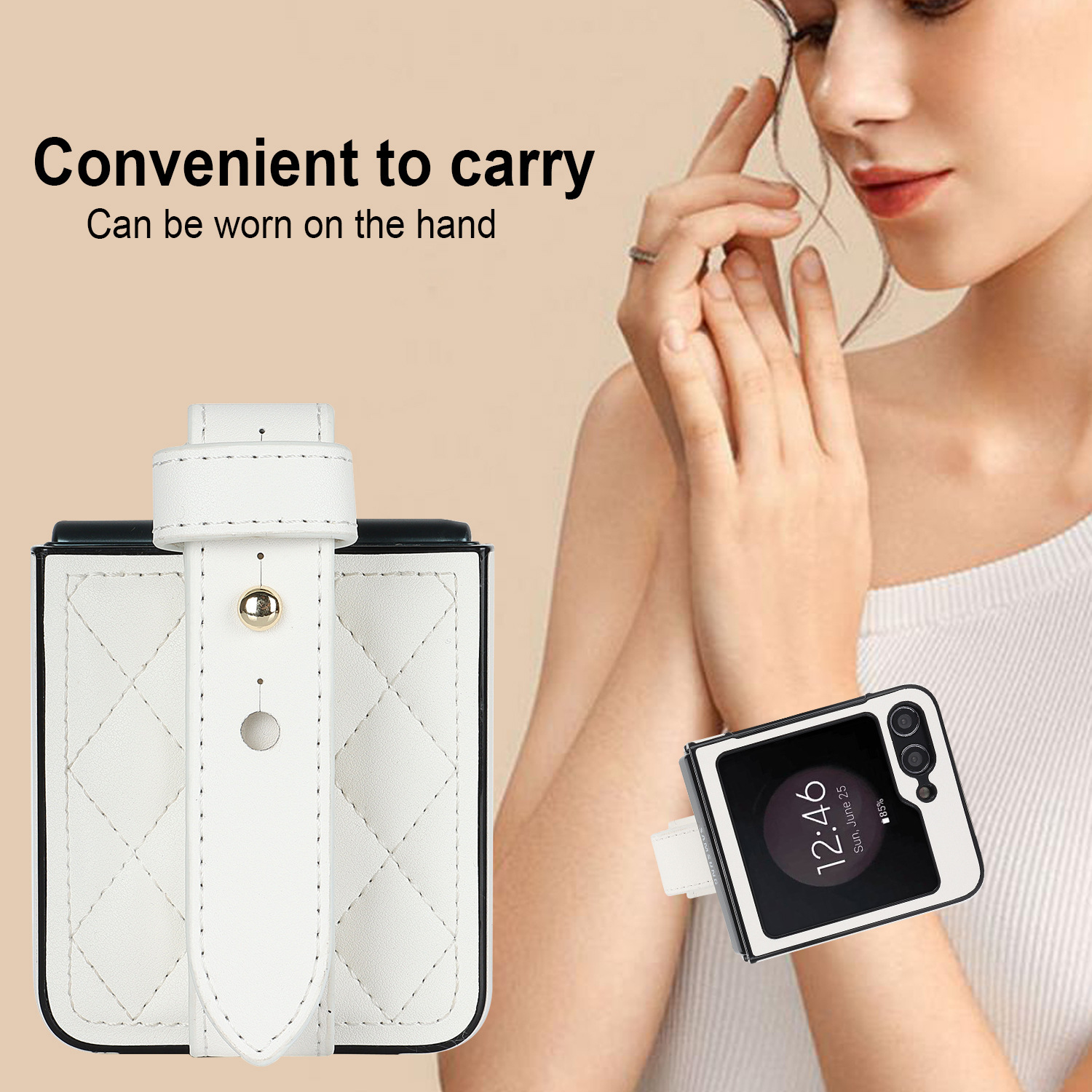Compatible with Samsung ZFlip 7/6/5 phone cases, 4/3 vegan leather diamond pattern, Huawei/OPPO wrist strap folding protective case