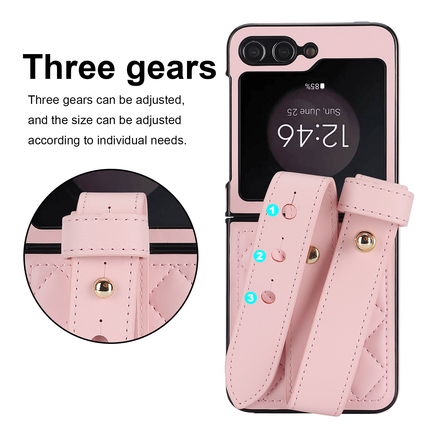 Compatible with Samsung ZFlip 7/6/5 phone cases, 4/3 vegan leather diamond pattern, Huawei/OPPO wrist strap folding protective case