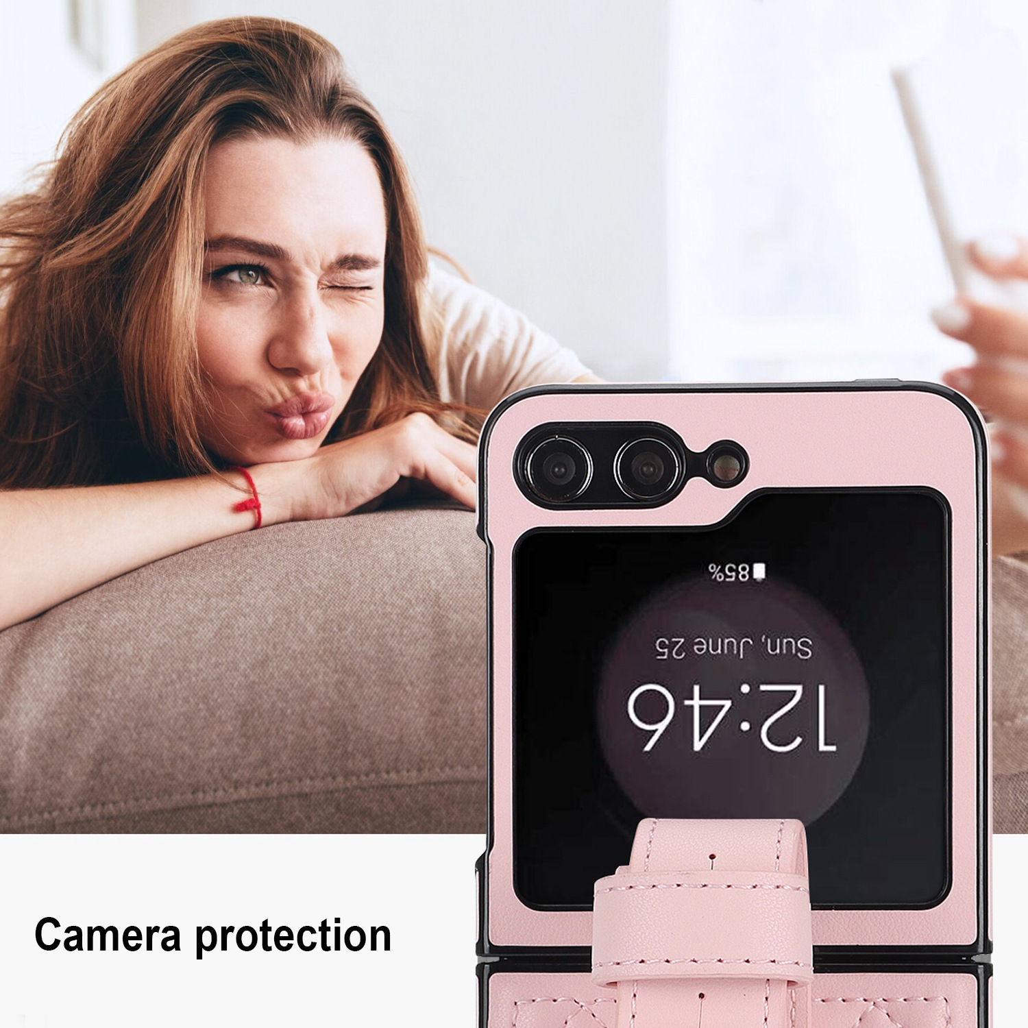 Compatible with Samsung ZFlip 7/6/5 phone cases, 4/3 vegan leather diamond pattern, Huawei/OPPO wrist strap folding protective case