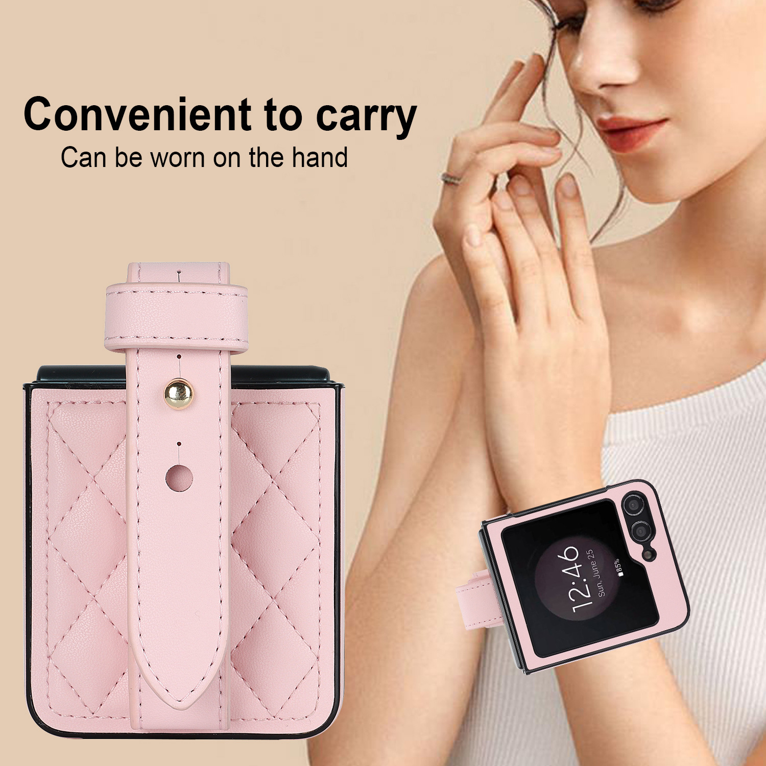 Compatible with Samsung ZFlip 7/6/5 phone cases, 4/3 vegan leather diamond pattern, Huawei/OPPO wrist strap folding protective case