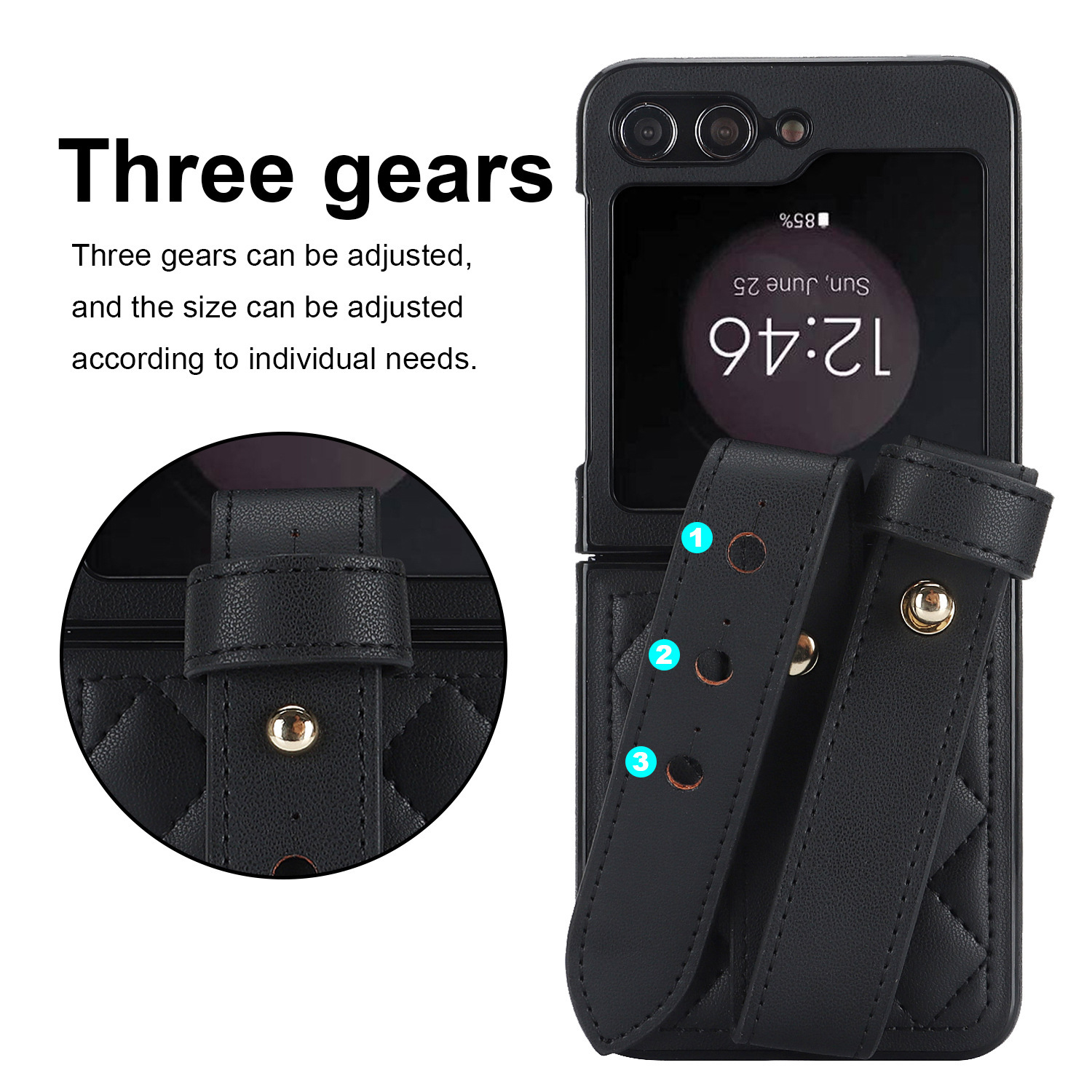 Compatible with Samsung ZFlip 7/6/5 phone cases, 4/3 vegan leather diamond pattern, Huawei/OPPO wrist strap folding protective case