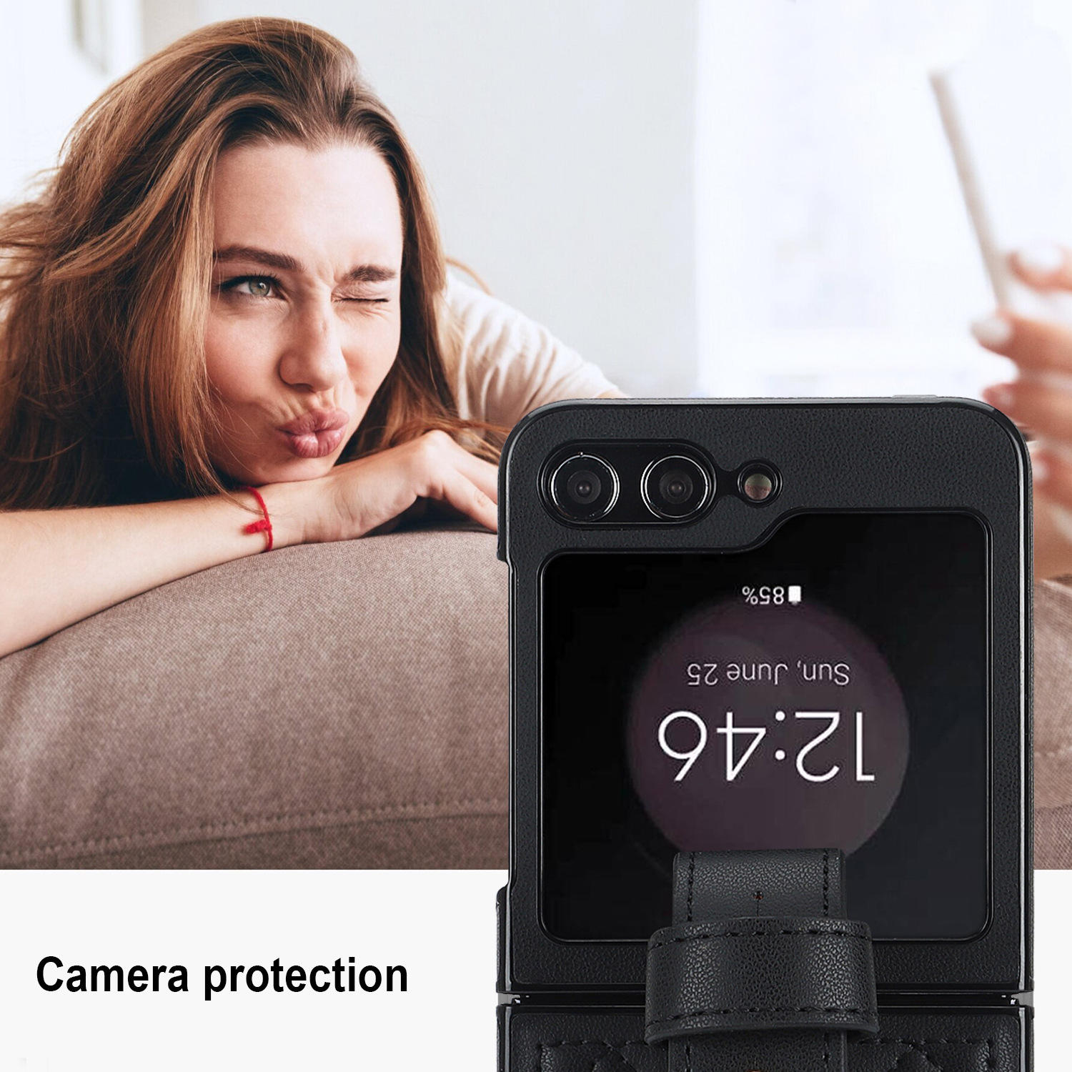 Compatible with Samsung ZFlip 7/6/5 phone cases, 4/3 vegan leather diamond pattern, Huawei/OPPO wrist strap folding protective case