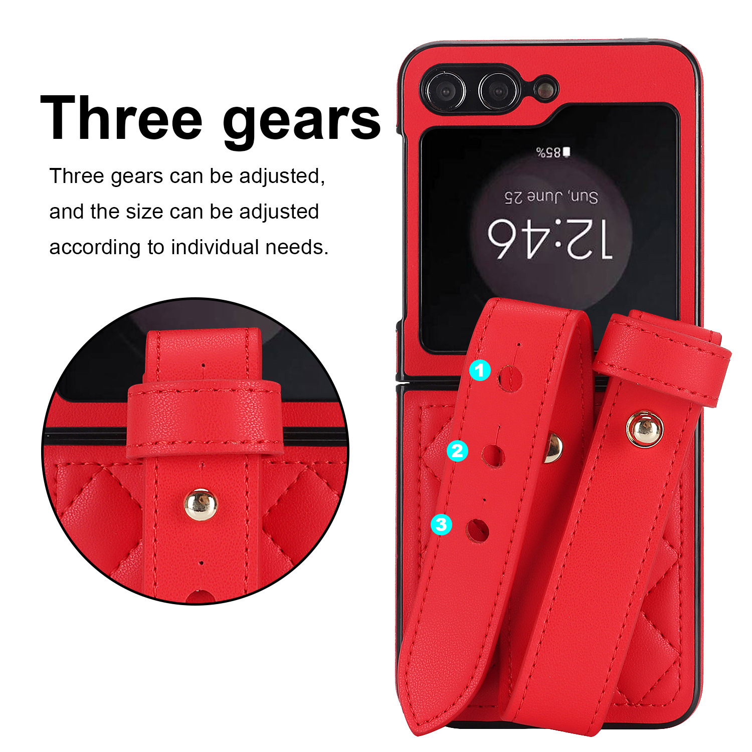 Compatible with Samsung ZFlip 7/6/5 phone cases, 4/3 vegan leather diamond pattern, Huawei/OPPO wrist strap folding protective case