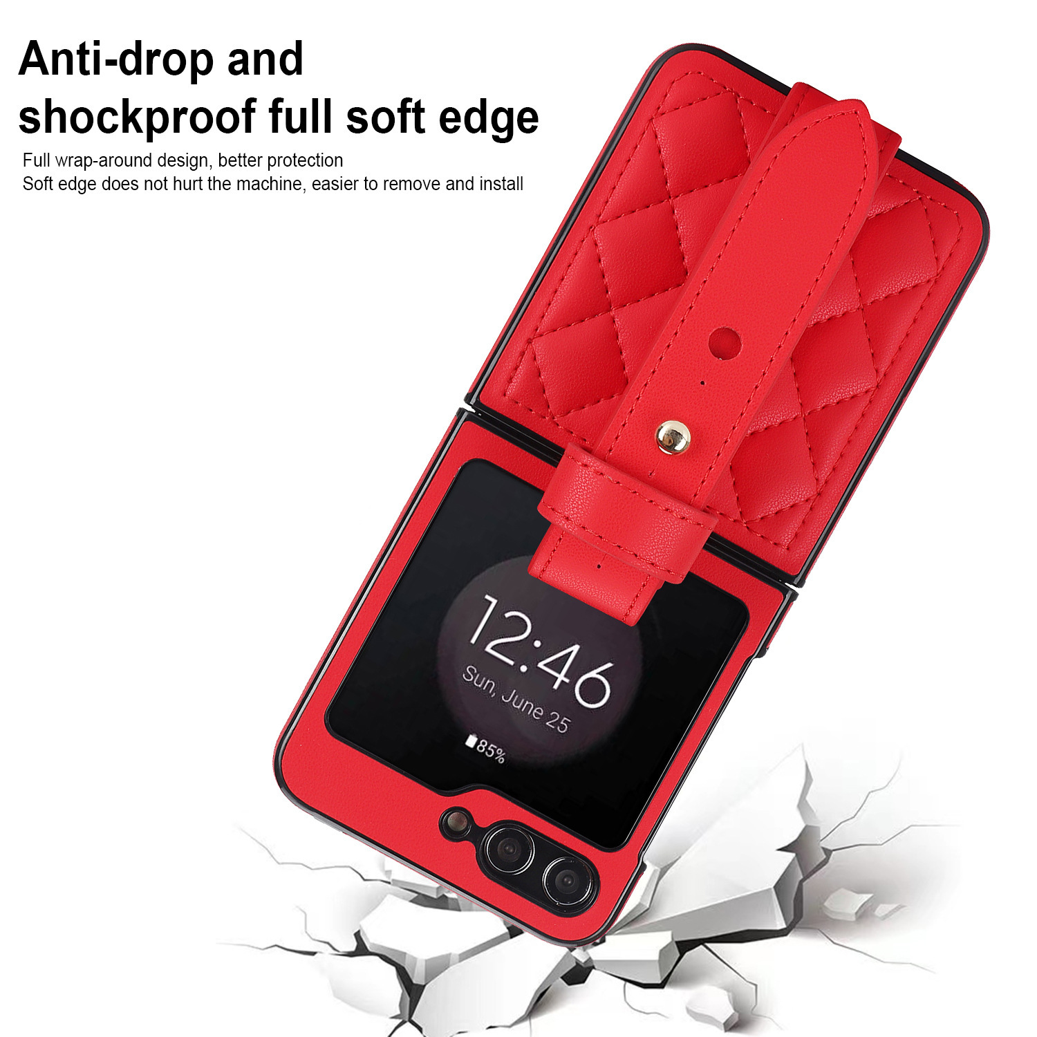 Compatible with Samsung ZFlip 7/6/5 phone cases, 4/3 vegan leather diamond pattern, Huawei/OPPO wrist strap folding protective case