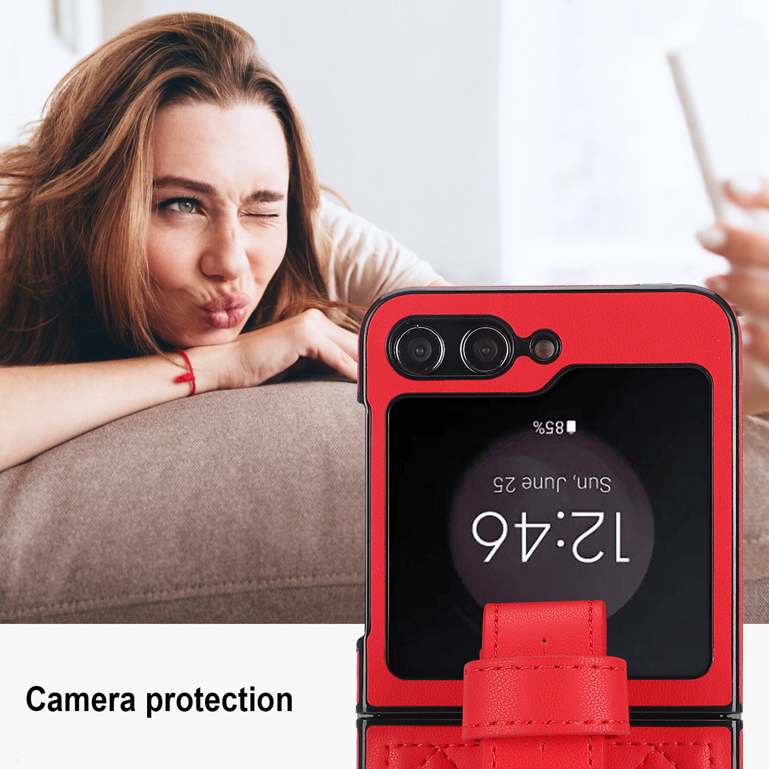 Compatible with Samsung ZFlip 7/6/5 phone cases, 4/3 vegan leather diamond pattern, Huawei/OPPO wrist strap folding protective case