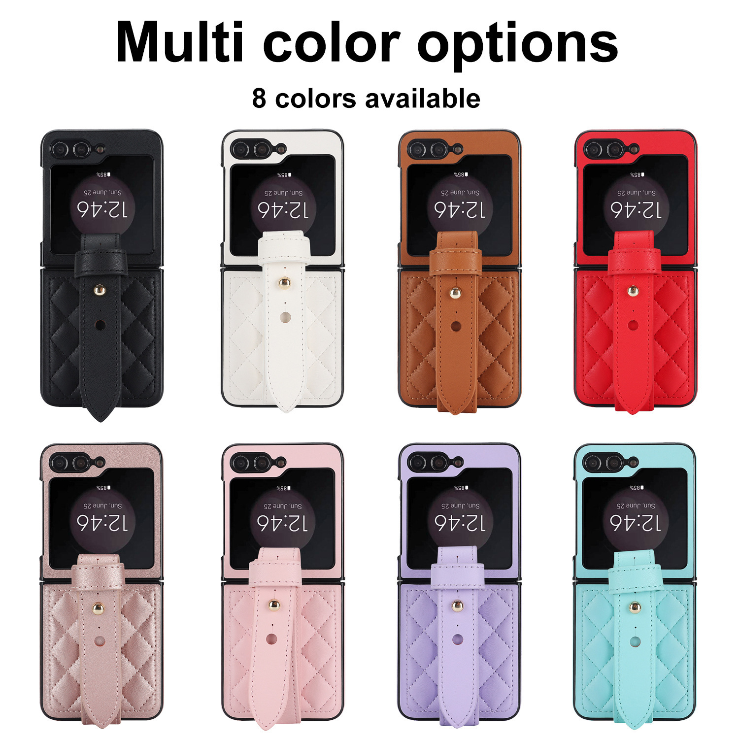 Compatible with Samsung ZFlip 7/6/5 phone cases, 4/3 vegan leather diamond pattern, Huawei/OPPO wrist strap folding protective case