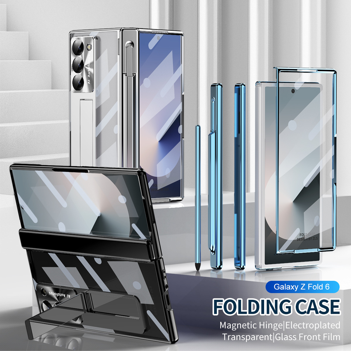 Samsung Z Fold8 Phone Case 7/6 Dual Hinge Pen Slot with Pen Electroplated Transparent Film Full Coverage Protective Case