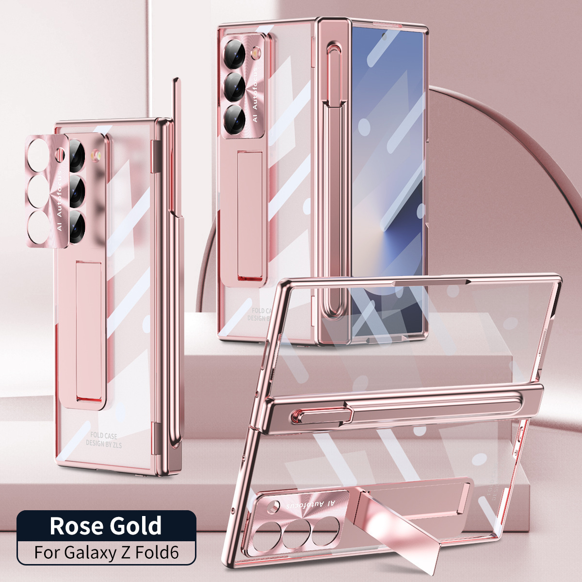 Samsung Z Fold8 Phone Case 7/6 Dual Hinge Pen Slot with Pen Electroplated Transparent Film Full Coverage Protective Case