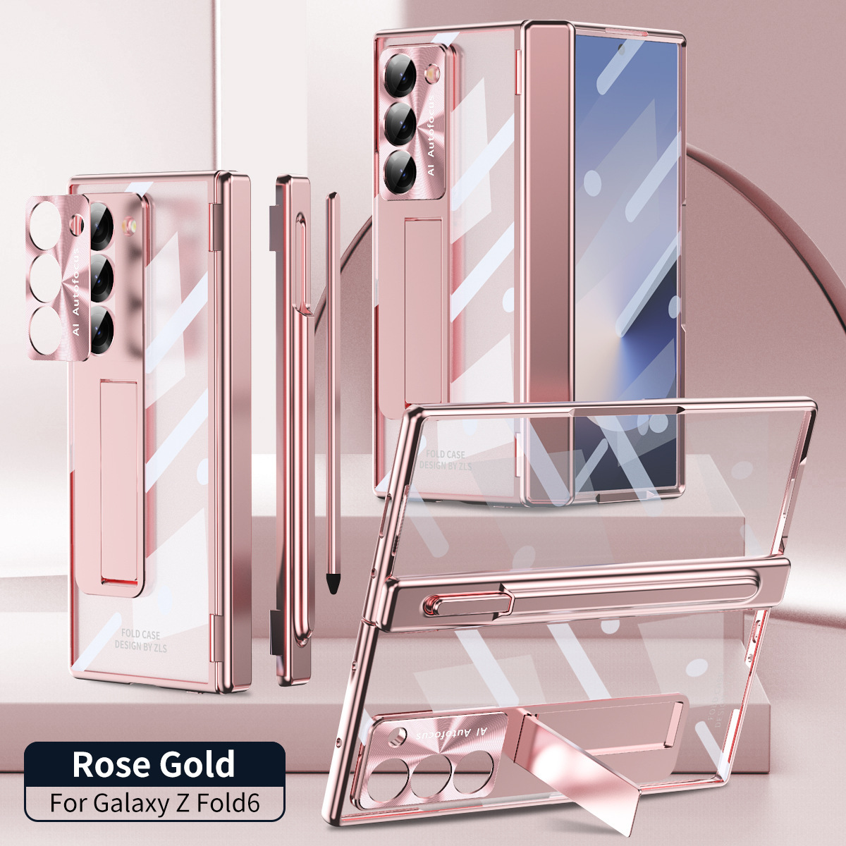 Samsung Z Fold8 Phone Case 7/6 Dual Hinge Pen Slot with Pen Electroplated Transparent Film Full Coverage Protective Case