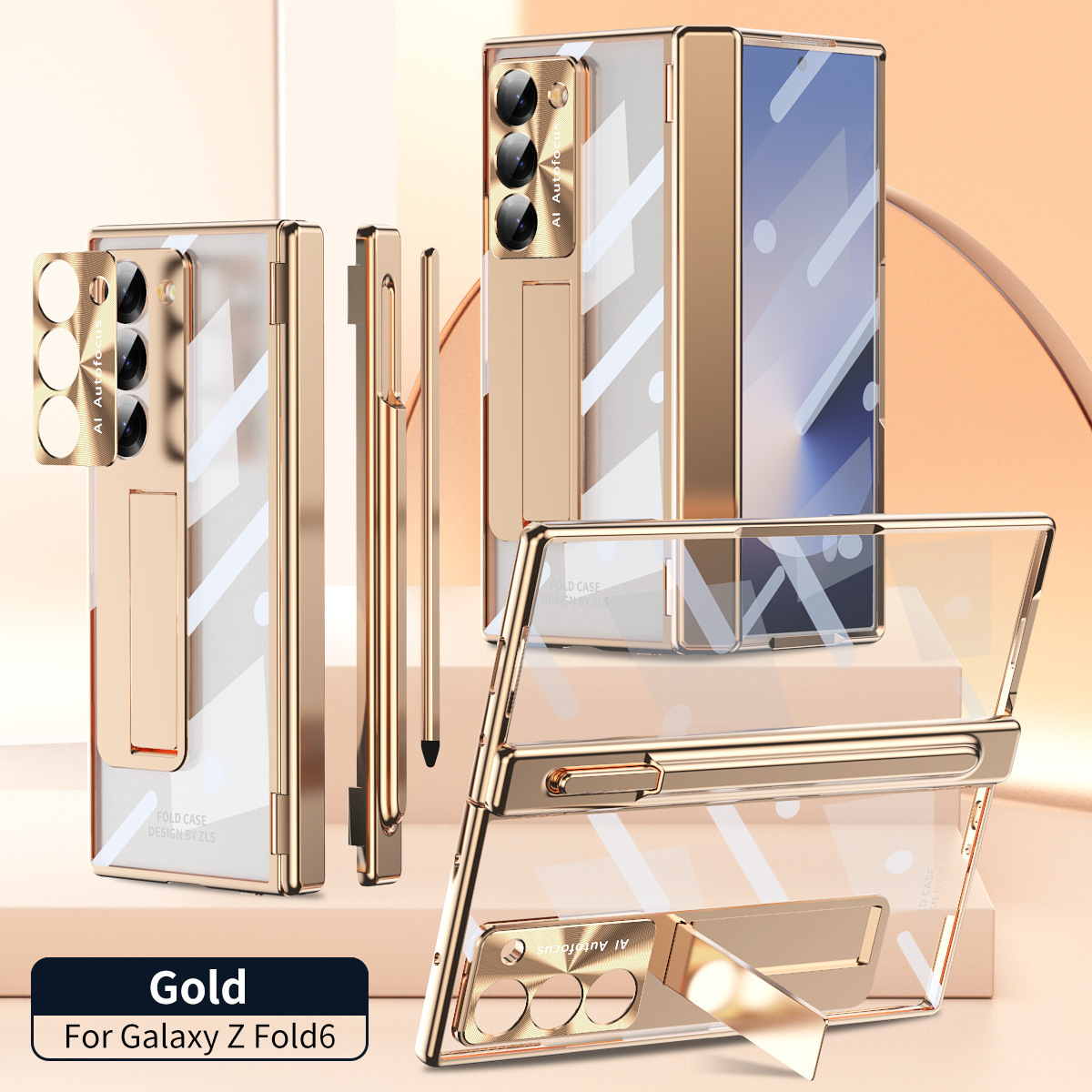 Samsung Z Fold8 Phone Case 7/6 Dual Hinge Pen Slot with Pen Electroplated Transparent Film Full Coverage Protective Case