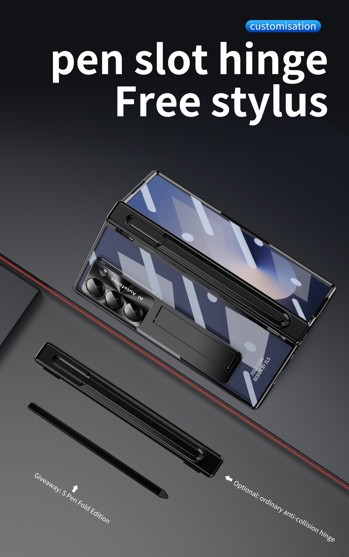 Samsung Z Fold8 Phone Case 7/6 Dual Hinge Pen Slot with Pen Electroplated Transparent Film Full Coverage Protective Case