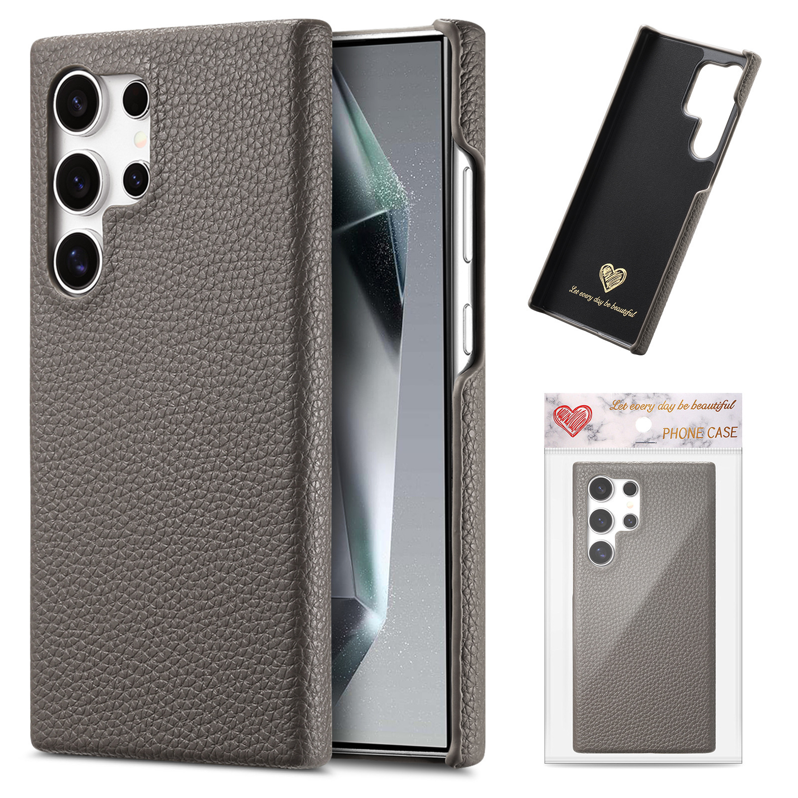 Compatible with Samsung S26/25 Ultra phone case A17 lychee leather texture S24P ultra-thin A57 shockproof protective case A35