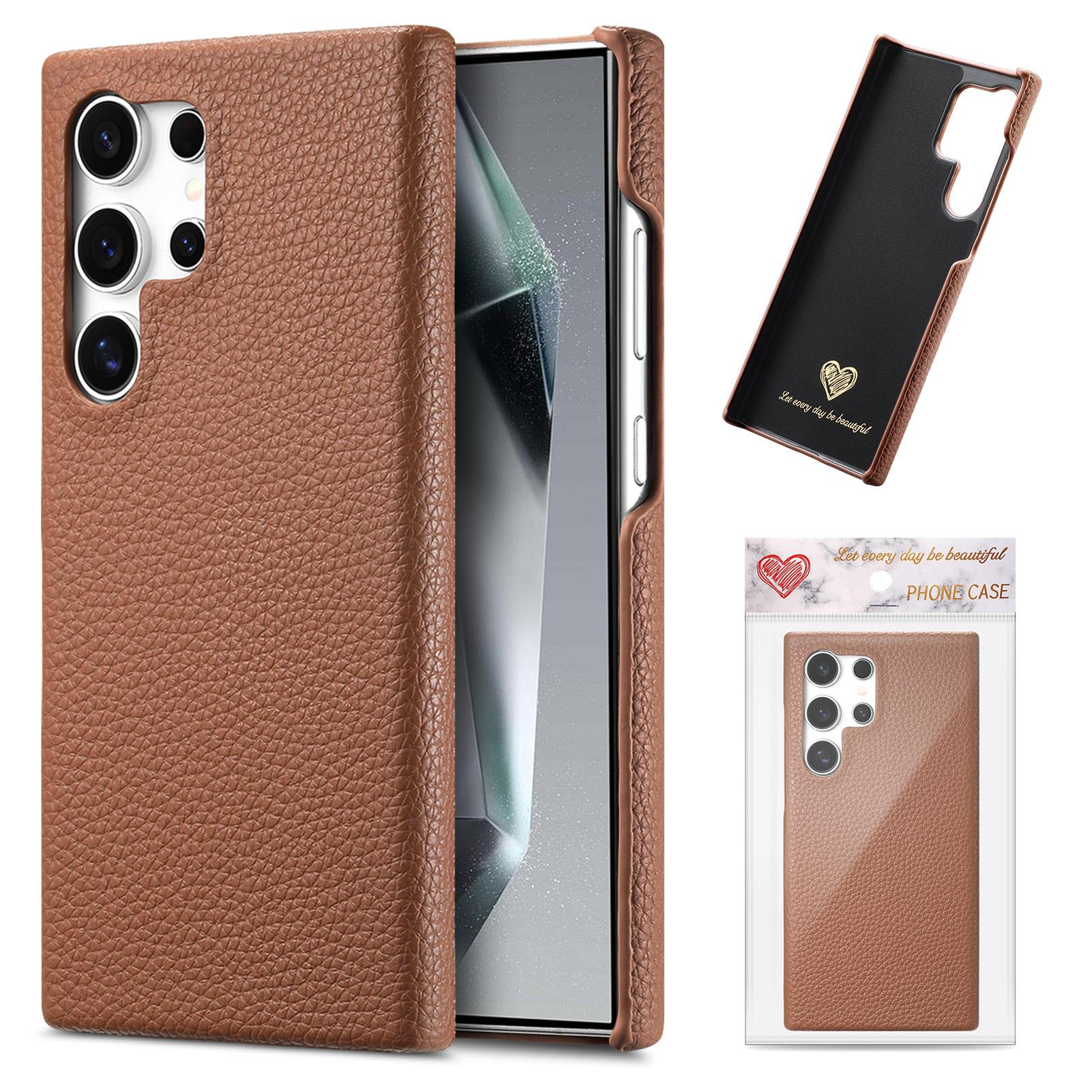 Compatible with Samsung S26/25 Ultra phone case A17 lychee leather texture S24P ultra-thin A57 shockproof protective case A35