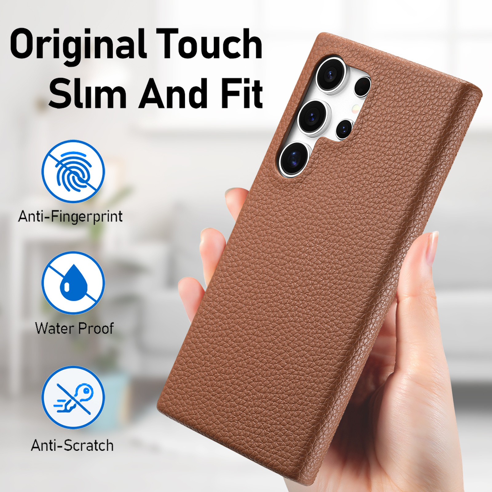 Compatible with Samsung S26/25 Ultra phone case A17 lychee leather texture S24P ultra-thin A57 shockproof protective case A35