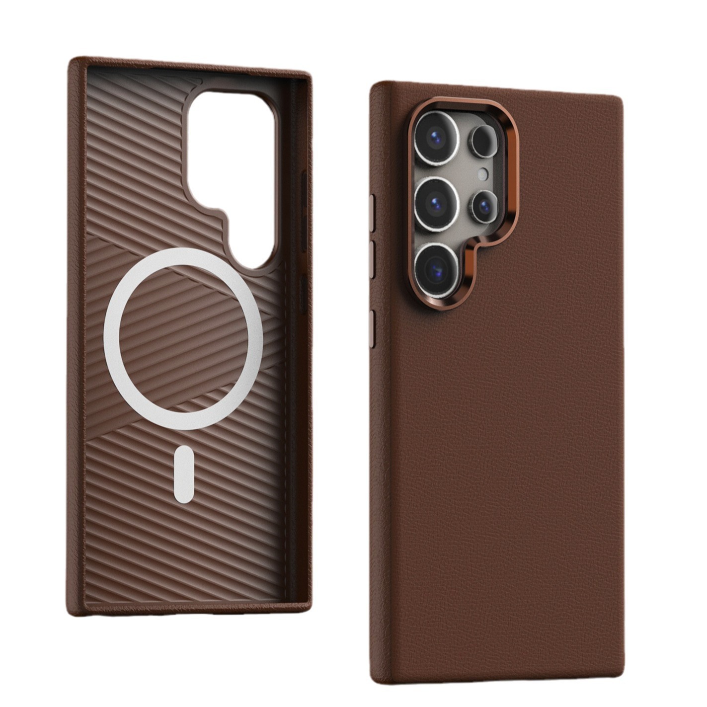 Compatible with Samsung S25 Ultra and S24 Plus, vegan leather case with built-in magnetic wireless charging and shockproof protection.